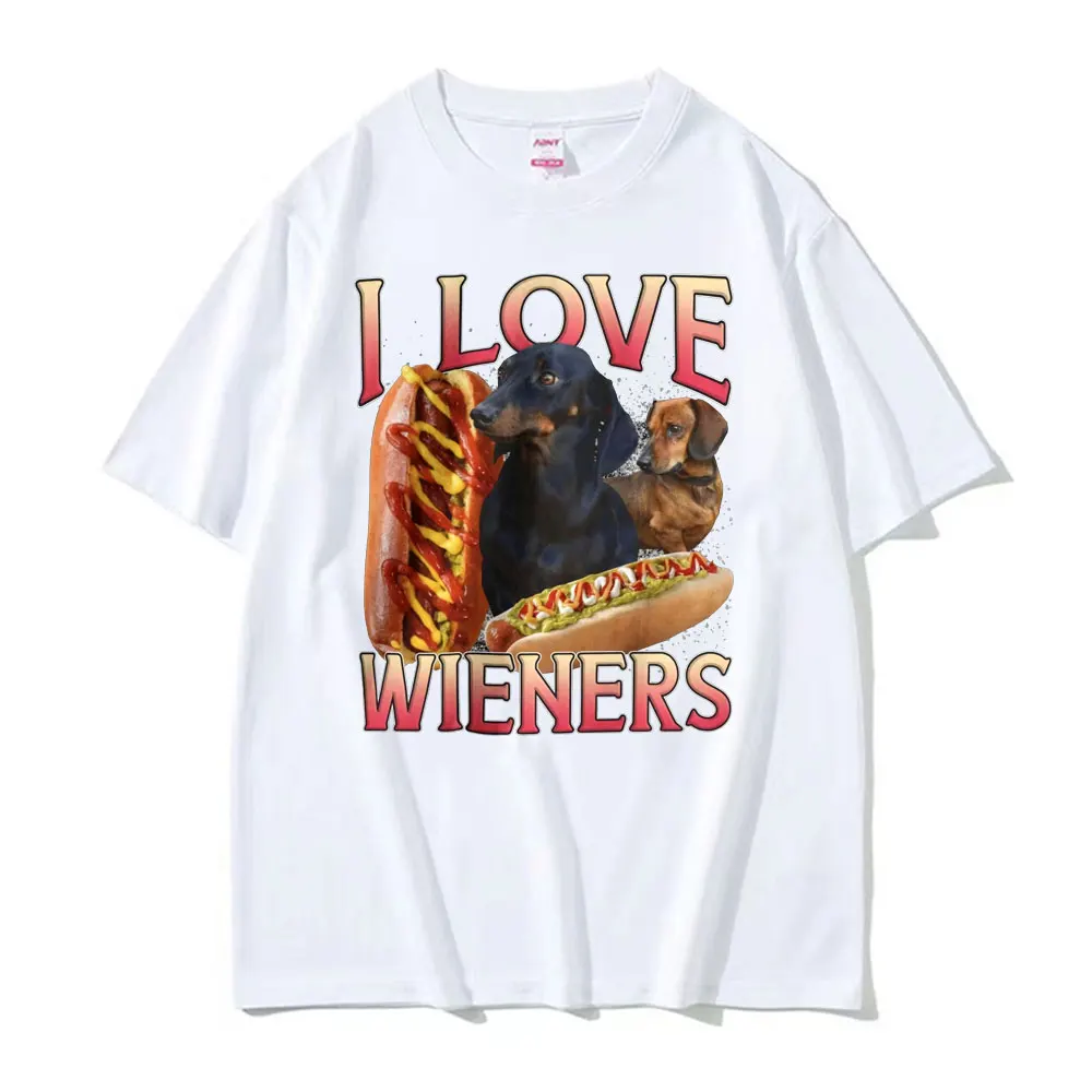 Cute I Love Wieners Dog Lover Funny Ironic Meme T Shirt Unisex High Quality T-shirts Men Summer Casual Oversized Comfort T-shirt