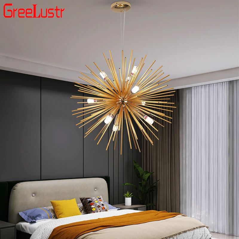 

Iron Crafts Pendant Light Golden Hedgehog Ceiling Chandelier Lamps Home Decora Art Living Room Restaurant Hang Lighting Fixtures