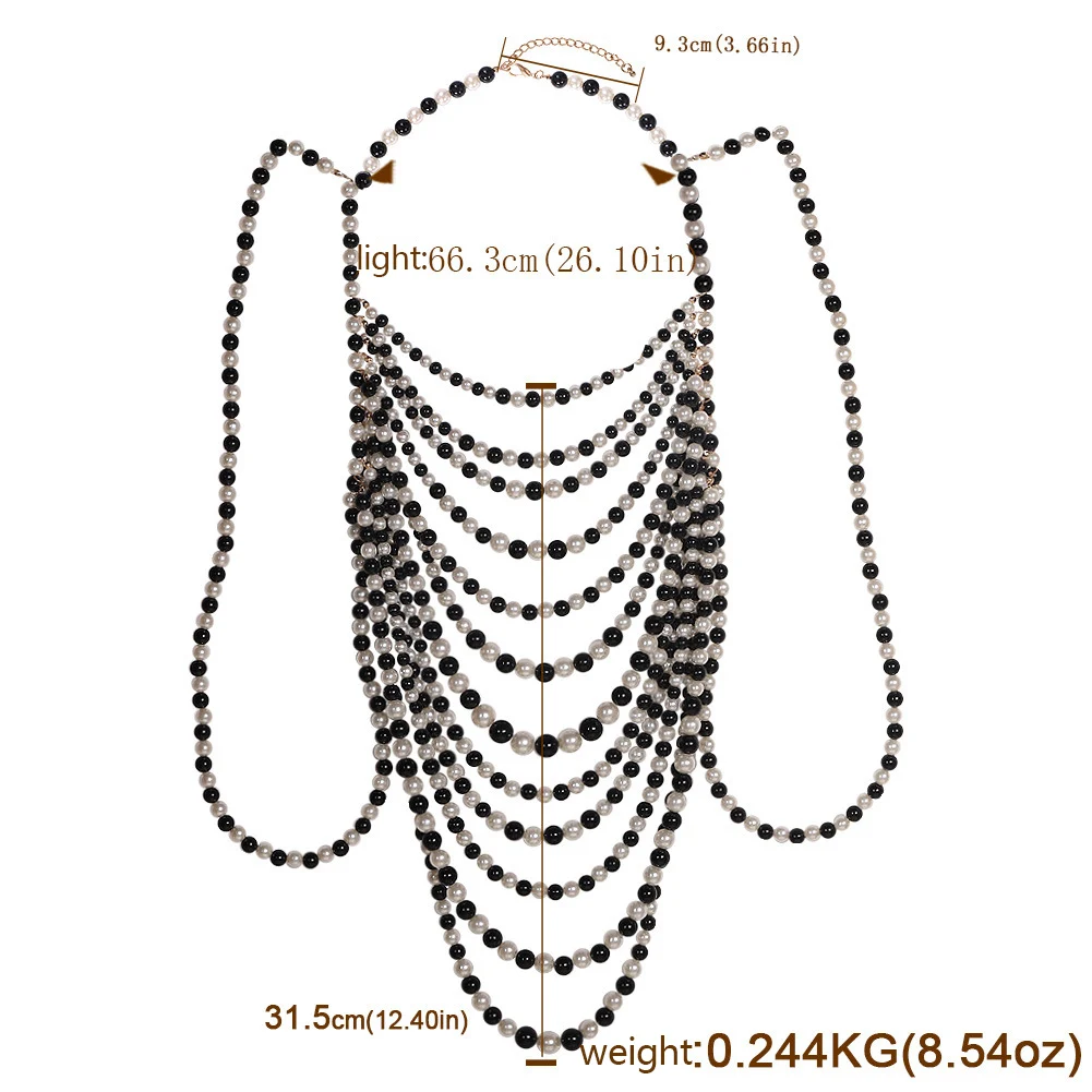 Girlgo Multi Layered Pearl Body Chain Body Chain Fashion Exaggerated Necklace Retro Shawl High End Sexy Dress