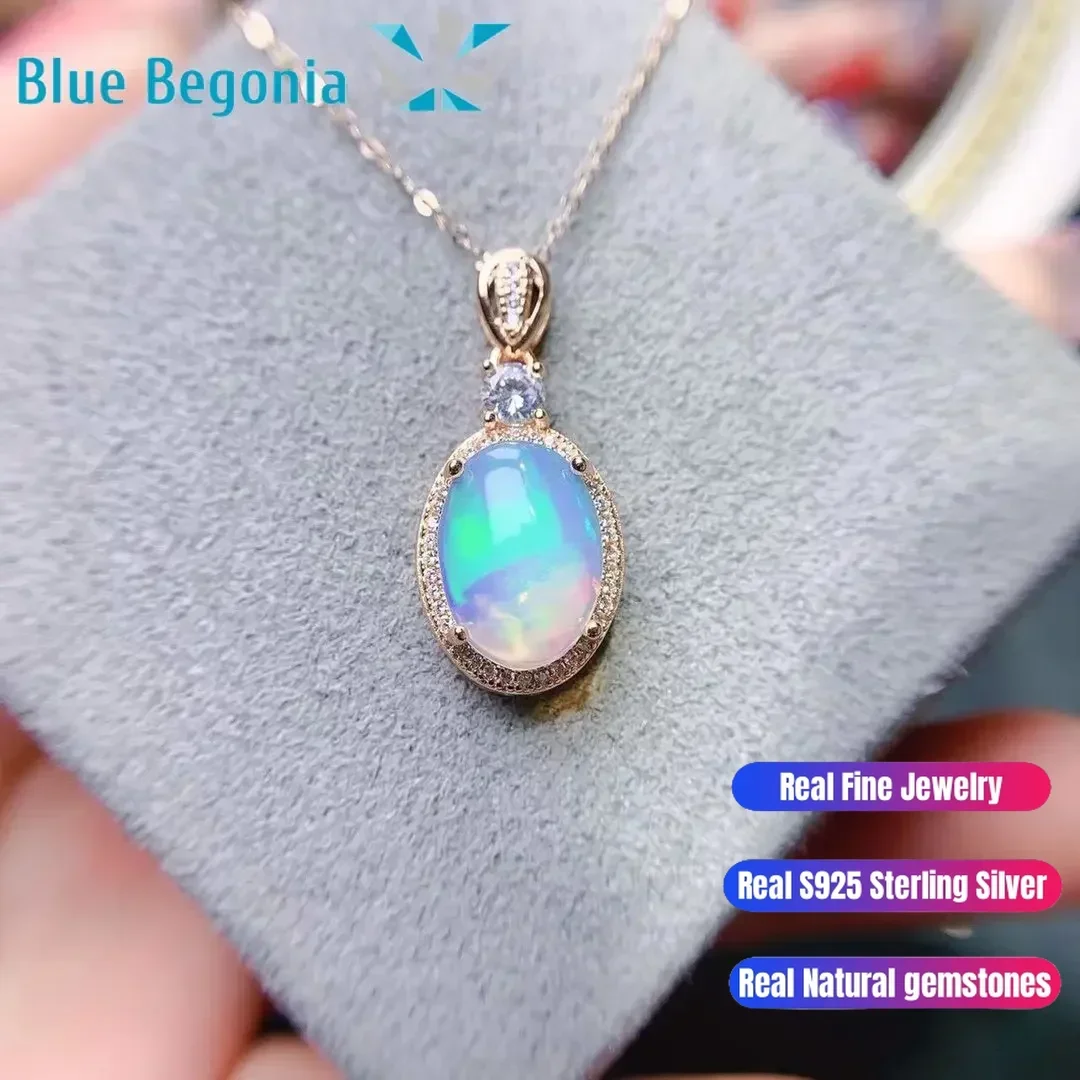 Big Natural Opal Pendants 925 Sterling Silver 10*14MM Gemstone Jewelry for Women Wedding Engagement Gift