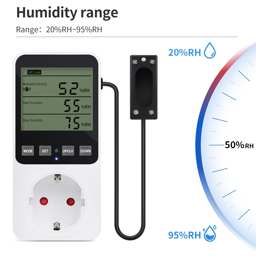 Gniazdo kontroli wilgotności i temperatury Cyfrowy wyświetlacz LCD Przełącznik termostatu Regulator temperatury wilgotności z czujnikiem temperatury