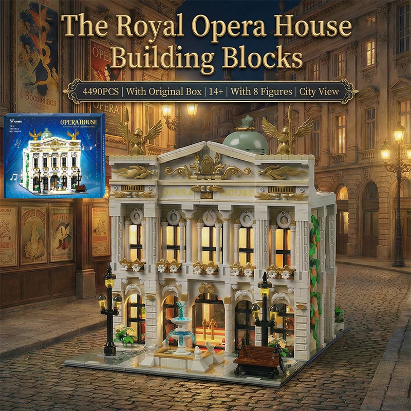 Klemmbausteine Haus Das Royal Opera House mit 8 Figuren mit LED-Beleuchtung Architecture Häuser Bausteine Modell Bausatz, Stadthaus Architektur Gebäude House Modular Building Set für Erwachsene und