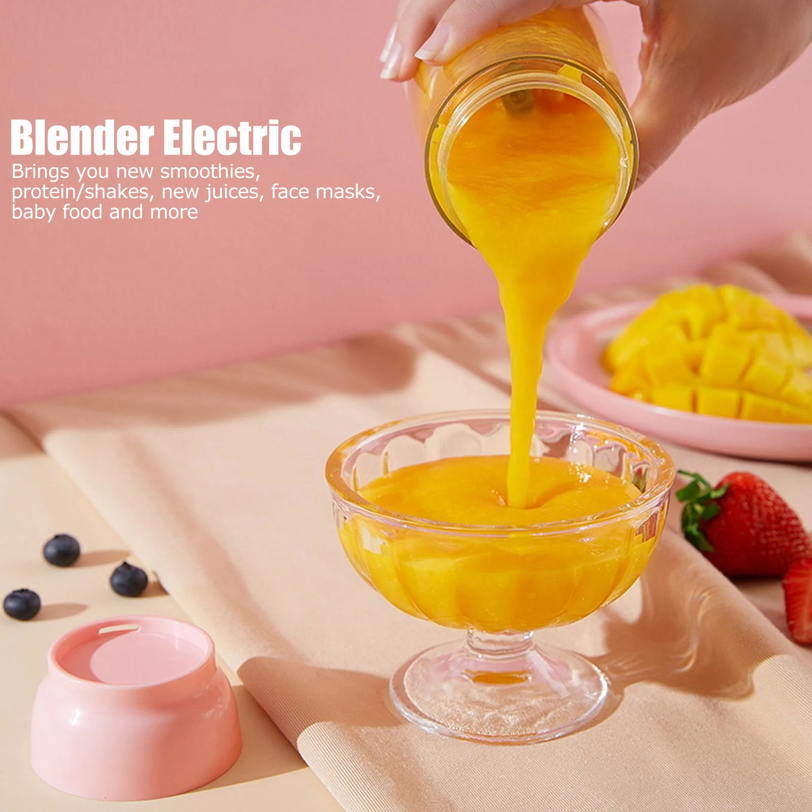 Personal Blender 300ML USB Charging Wireless Blender Portable Blender with Stainless Steel Blade for Shakes Smoothies