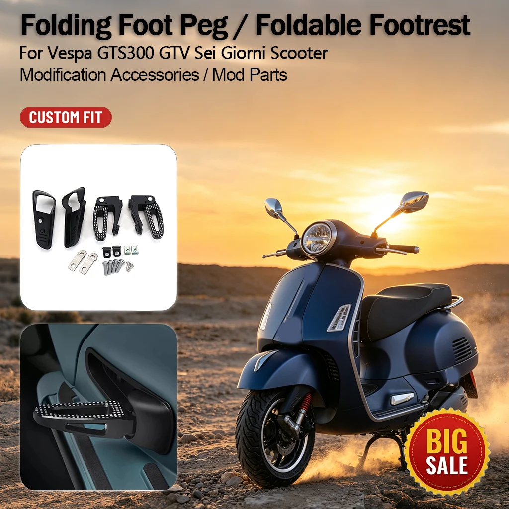 Scooter Foldable Passenger Aluminum Foot Peg Pedal Footrest For Vespa GTS300 2021‑2022 Upgrade Replacement Parts