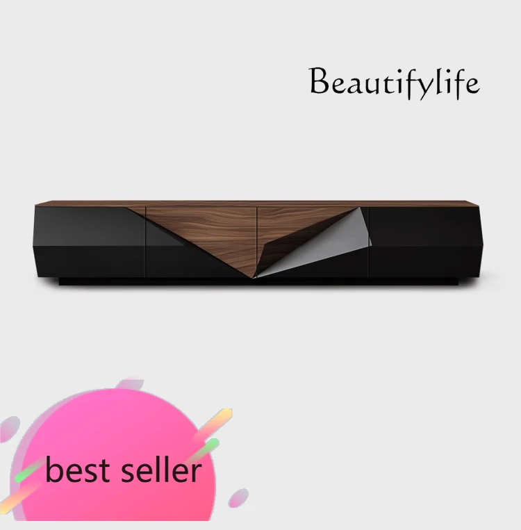 

M Italian Minimalist Walnut TV Cabinet Designer High-end Furniture Household Living Room Solid Wood Audio-visual Cabinet