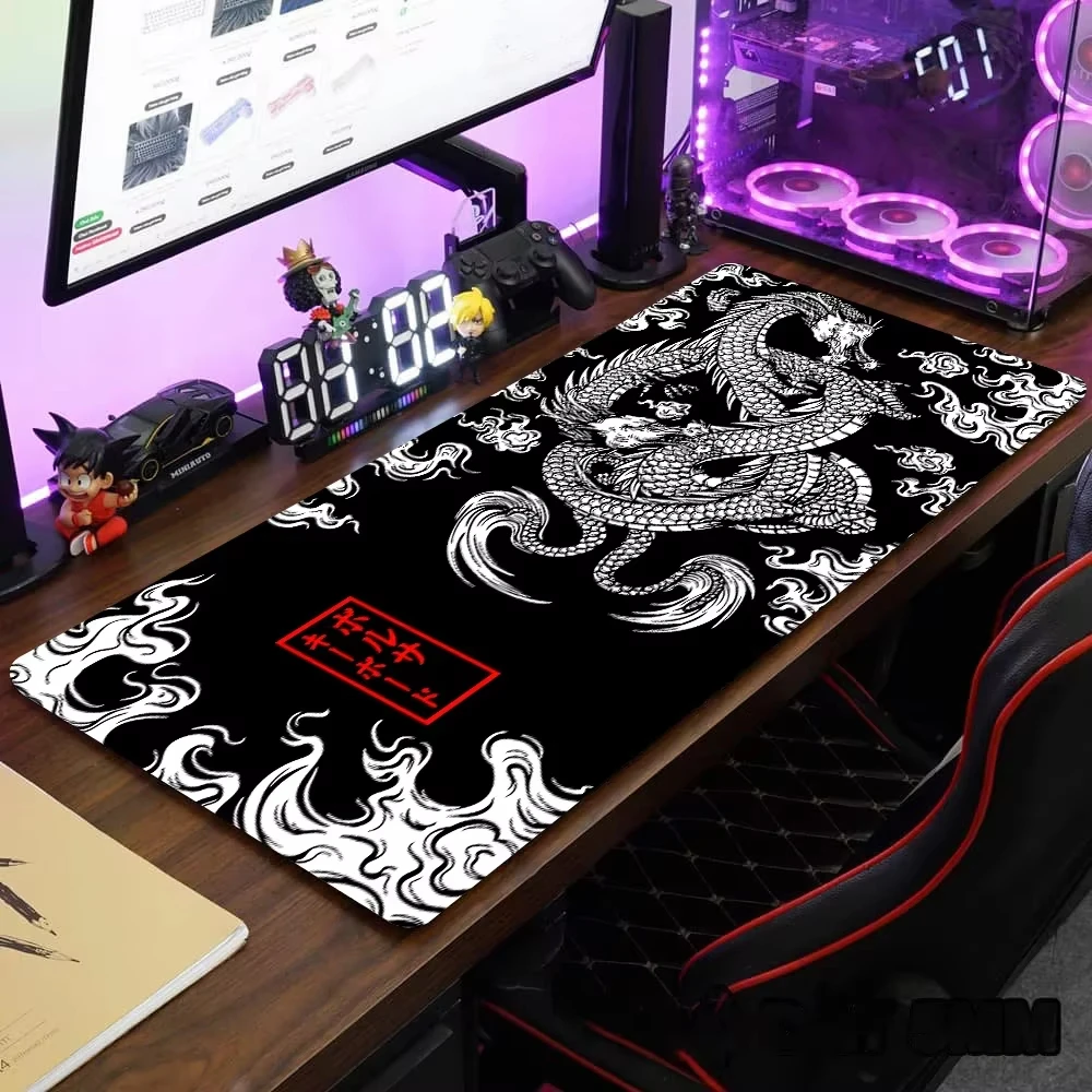 VIKAMA Red Flower Ocean Wave Traditional Chinese Dragon XXL Desk Mat Non Slip Rubber Gaming Mouse Pad Home Office Tabletop Decor view 5