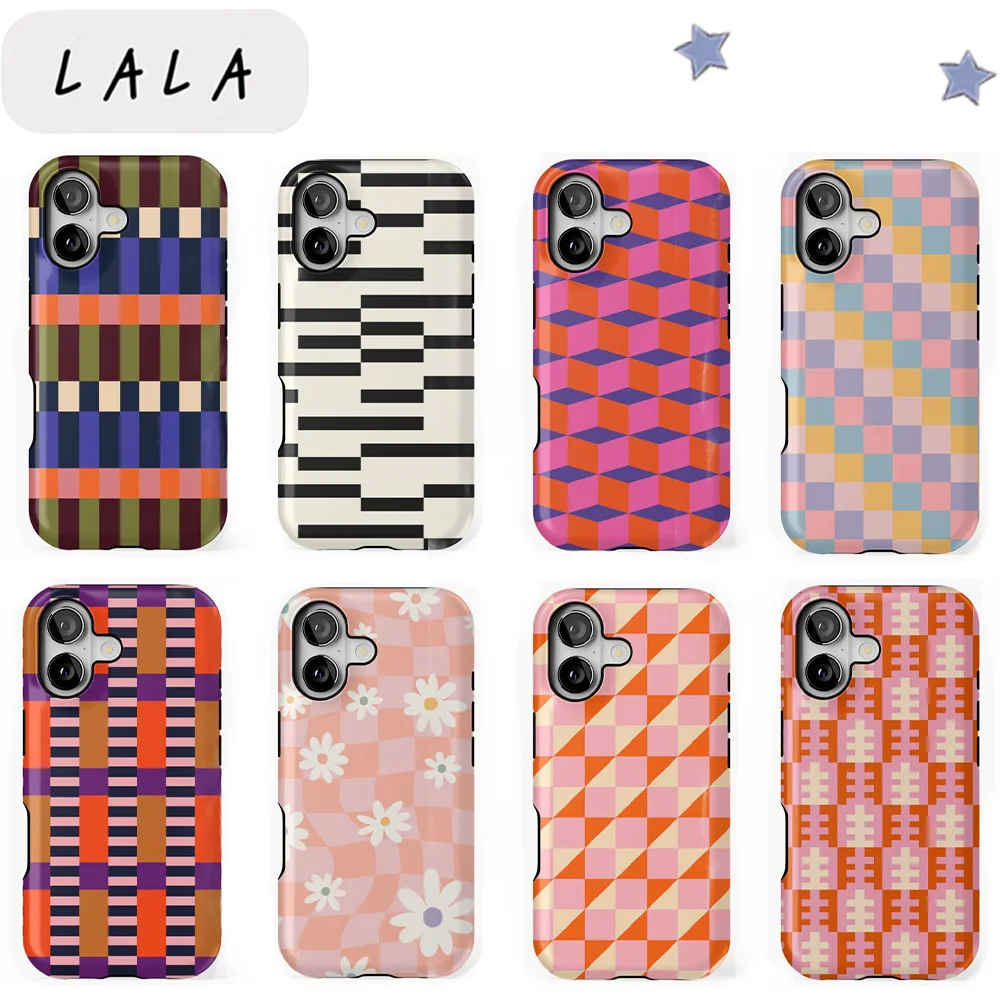LALA Stylish checkered pattern Phone Case for Samsung Galaxy S20 S23 S24 S25 S26 FE Plus Ultra Edge 4G 5G Double-layer Back