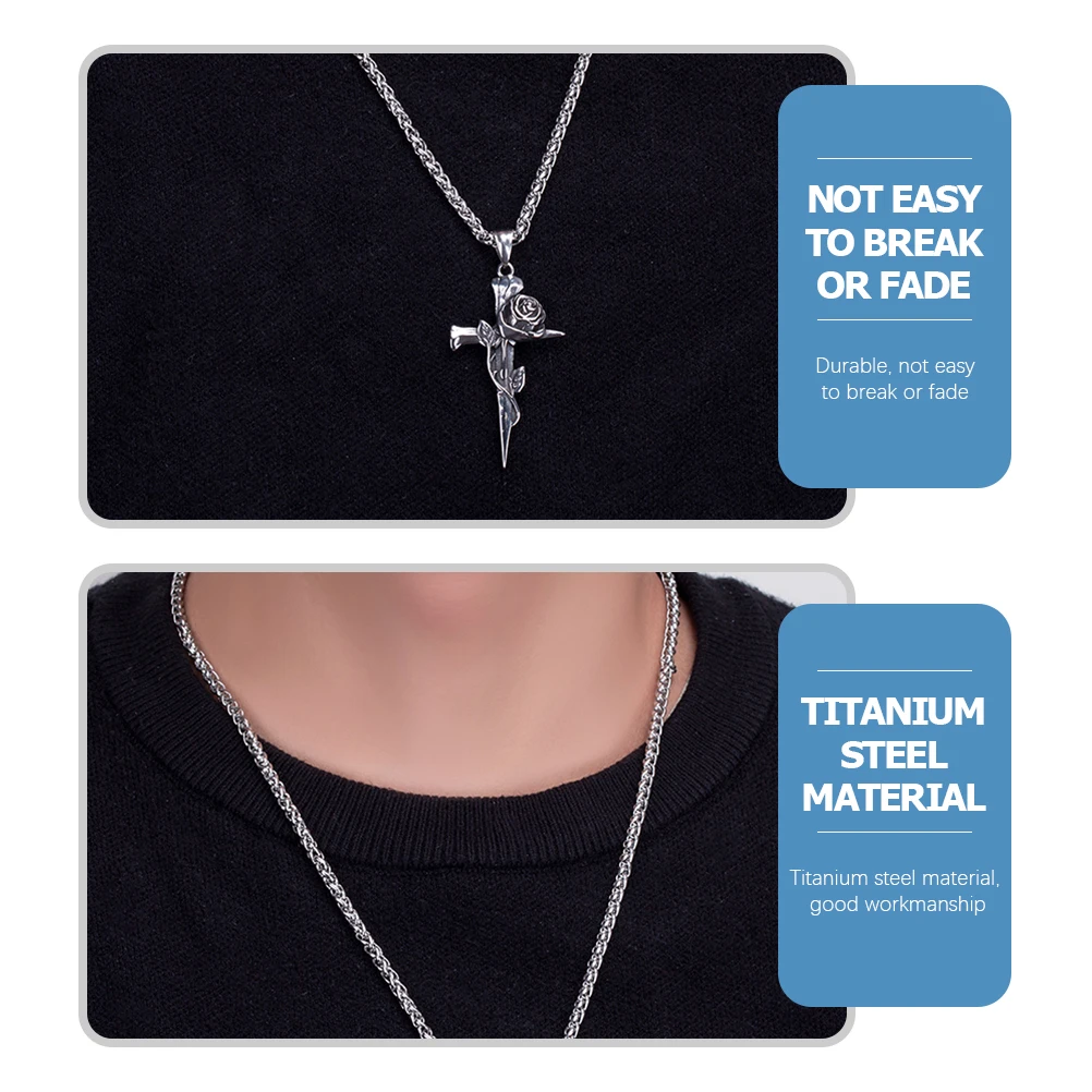 

Vintage Rose Cross Stainless Steel Necklace for Men Gothic Pendant Comfortable Polished Surface Punk Hip Hop Jewelry
