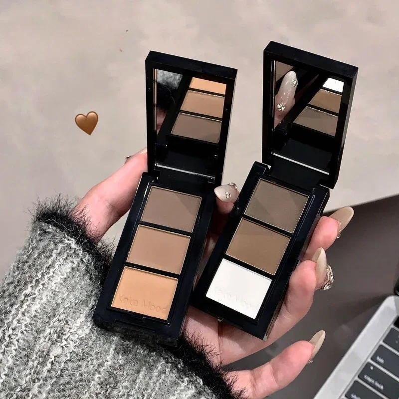 Paleta de polvos para cejas de 3 tonos: forma de cejas de larga duración, polvo para cejas natural de larga duración, resistente al agua y al sudor