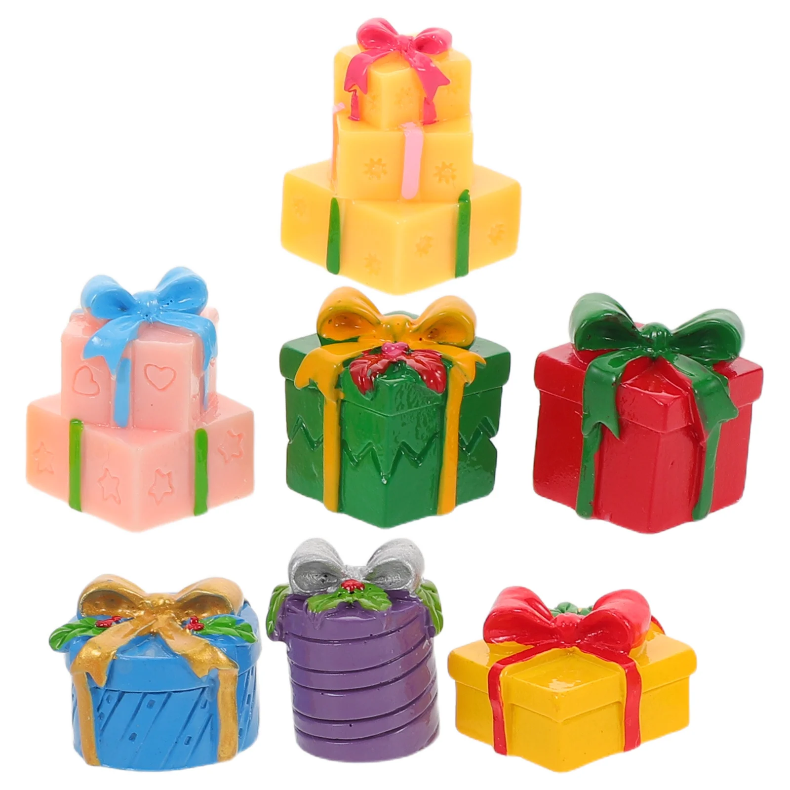

7Pcs Christmas Miniature Gift Boxes Resin Mini Presents DIY Decorations Christmas Tree Ornaments Home Layout Accessories