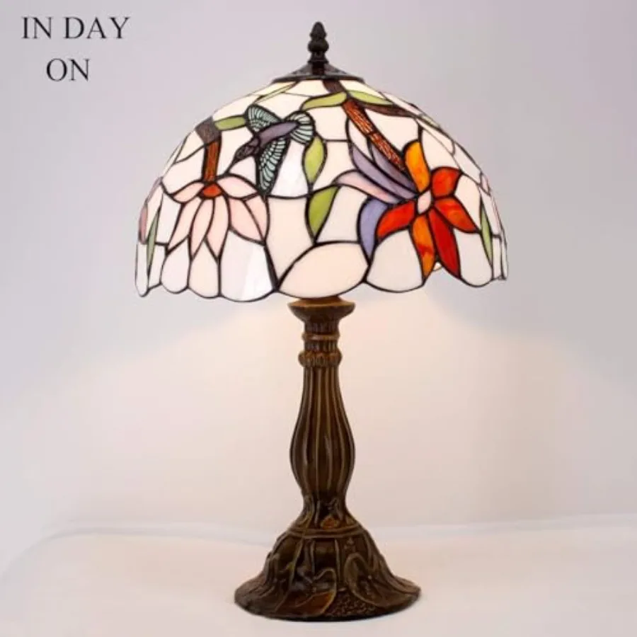 تيفاني مصباح الزجاج الملون الطائر الطنان نمط الجدول مصباح 12X12X18 بوصة لغرفة النوم غرفة المعيشة ديكور المنزل مكتب مثالية للسرير #3