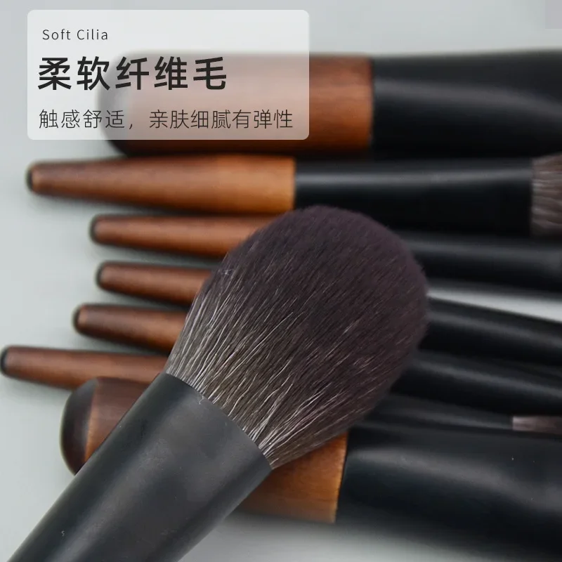 Portable 12-piece Mini Cosmetic Brush Short Handle Powder Blusher Brush Eye Shadow Brush Animal Hair Facial Makeup Tool