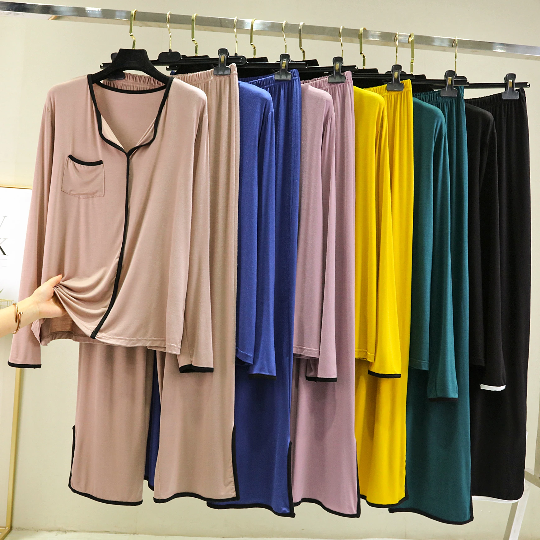 

Modal Cotton Spwear Set Women's Loose Fit Long Sve Thin Summer Home Clothes Two-Piece Set Comfortable Breathable Nightgown