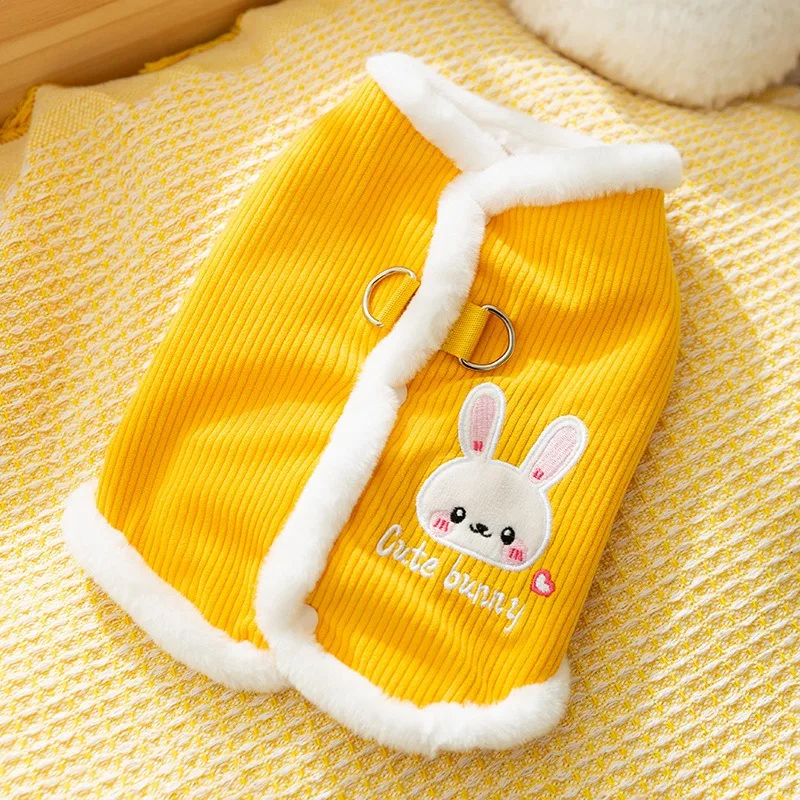 Corduroy Puppy Vest Autumn and Winter Cute Cartoon Pet Coat Teddy Bichon Thickened Warm Clothes Dog Cardigan XS-XL