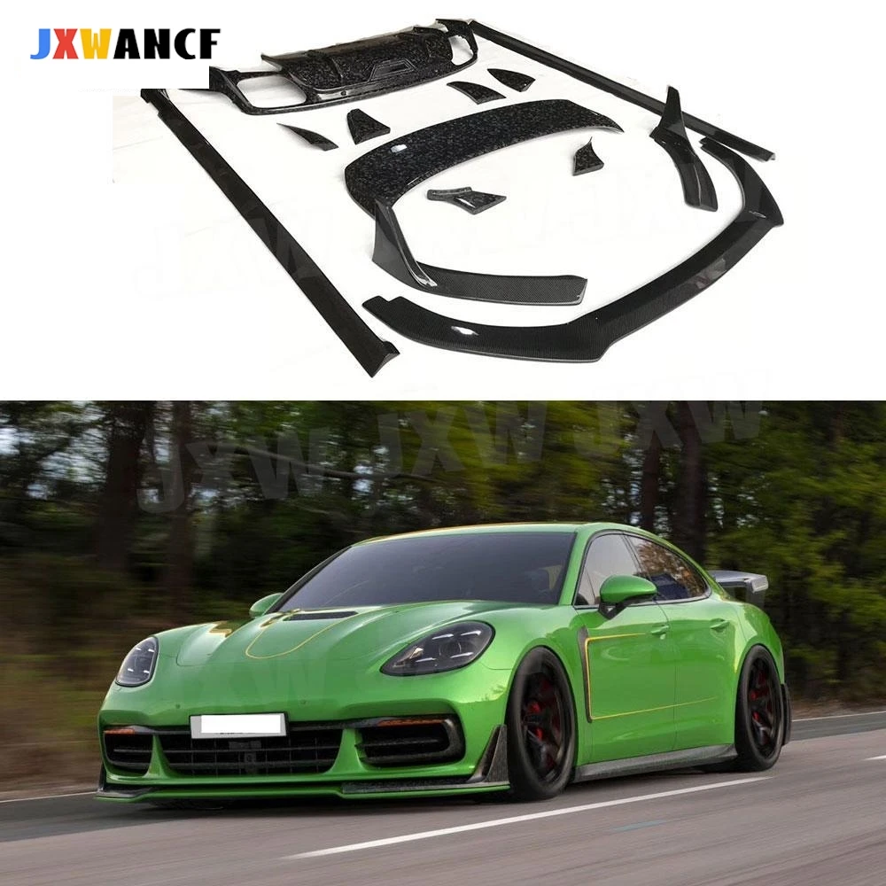 JXWANCF For Porsche Panamera 971 2017-2019 Dry Carbon Fiber Front Bumper Lip Splitters Side Skirts Rear Diffuser Rear Spoiler
