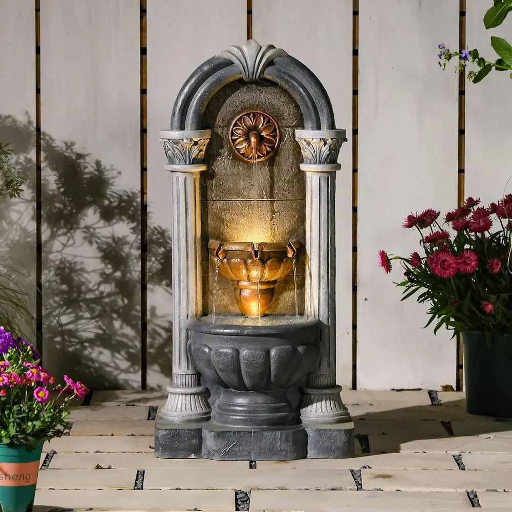 

Высокий уличный фонтан с LED-подсветкой (33,36 фута), большой напольный декор для патио, садовый фонтан в европейском стиле из полимерной смолы для двора