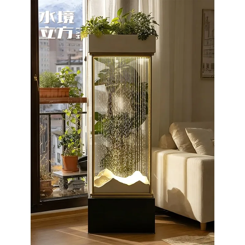 Stainless steel water ornament, living room household circulating water scene light luxury floor-to-ceiling landscaping lantern