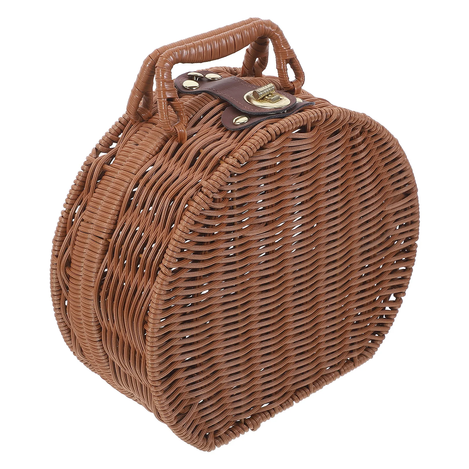 1 قطعة سلة النزهة حقيبة للتخزين المنسوجة يدويا حاوية الرجعية للتخييم التنزه في الهواء الطلق خمر تقليد الروطان سلة مغزولة