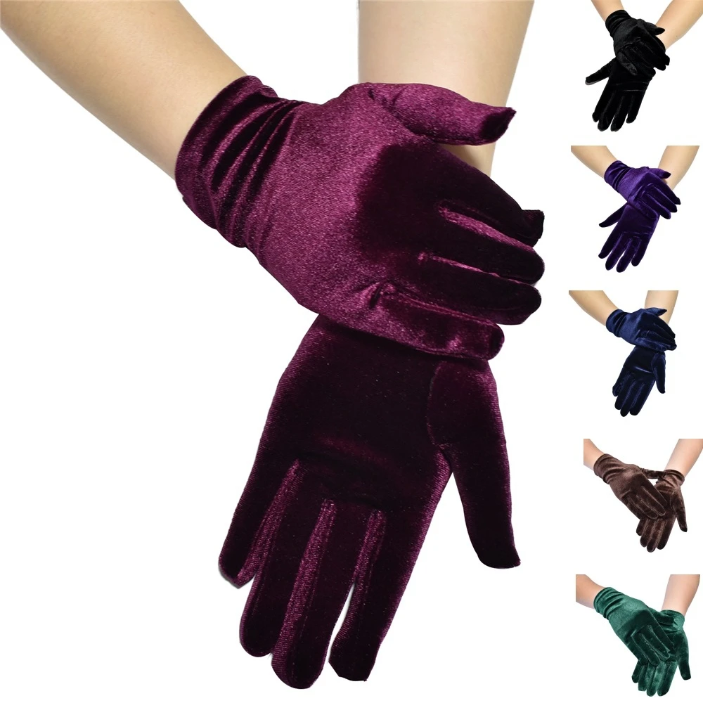 Autumn Winter New Velvet Elastic Short Warm Gloves For Women Men Students Solid Knitted Mittens Outdoor Retro Dance Party Gloves