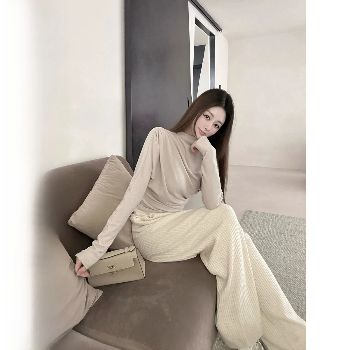 

Женская футболка CCZEE Lemaire Wind с длинным рукавом на флисовой подкладке, приталенная, с асимметричным дизайном, для повседневной носки, базовый слой