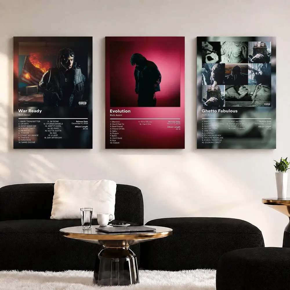 Rapper Album R-Rich A-Amiri Framed Wall Painting Ready to Hang Canvas Wall Art Poster for Bedroom Living Room Home Decor Gift