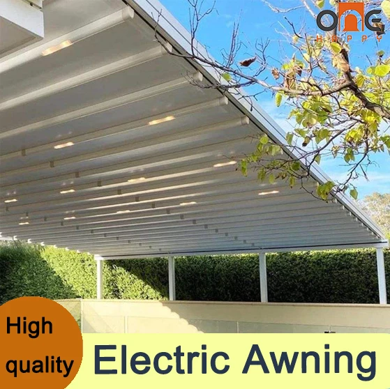 Aesthetic Luxury Electric Retractable Patio Awning Effective Wind Sun Protection For Home Hotel Restaurant Outdoor Terrace
