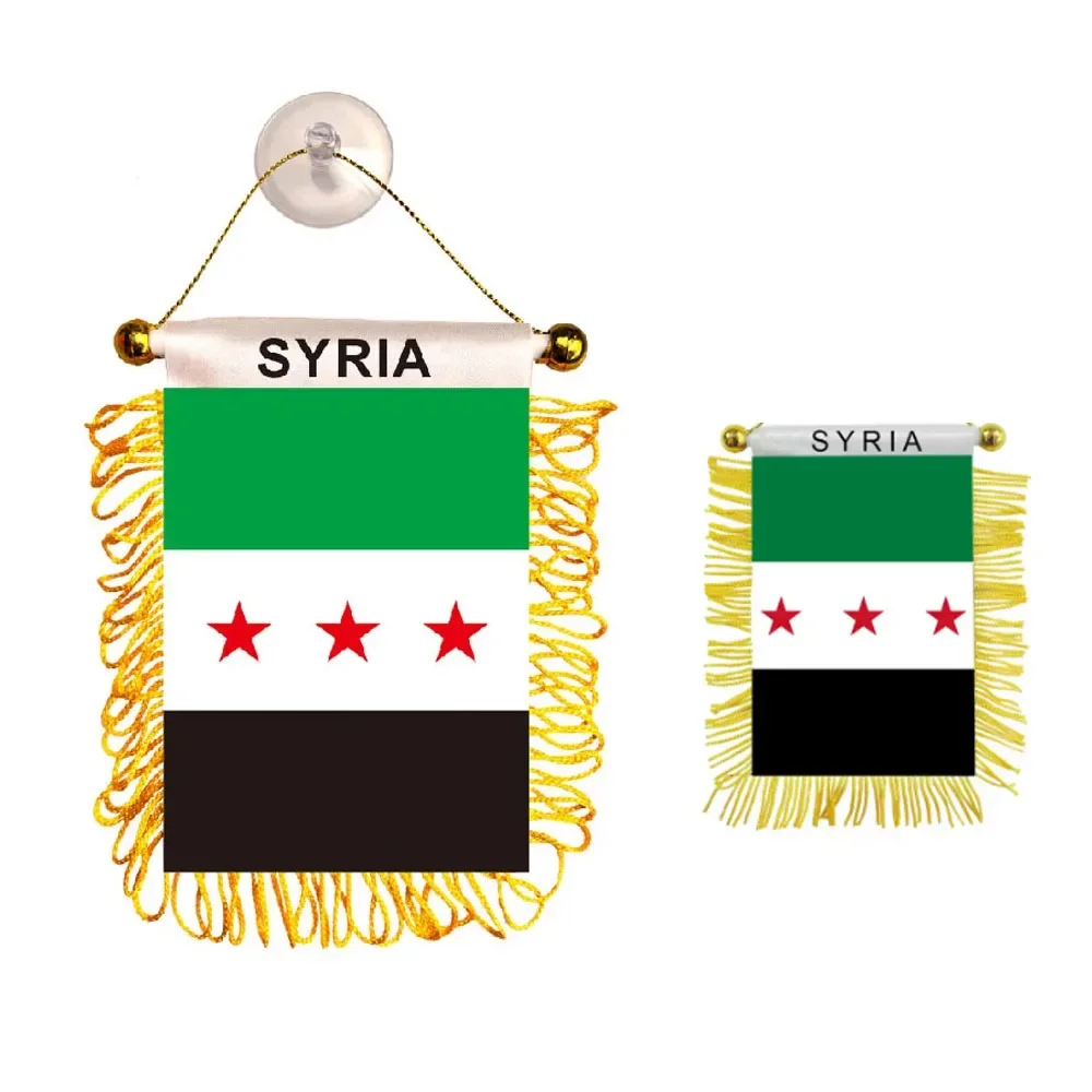 1pc Syria The Syrian Arab Republic Three Star Flag Flags Banners Double Sided Tassel Car Small Hanging Flag