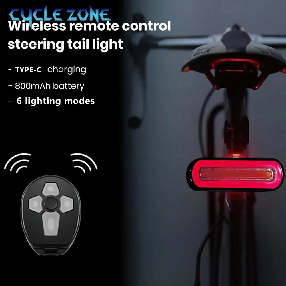 

Wireless Bicycle Taillight Remote Control Turn Signals Lamp TYPE-C Rechargeable Brake Sensing Bike Rear Light for Night Riding