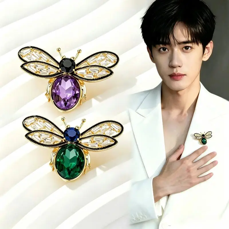 Bee Rhinestone Brooch Pin Vintage Crystal Insect Themed Lapel Pins Badges Accessories for Women Men