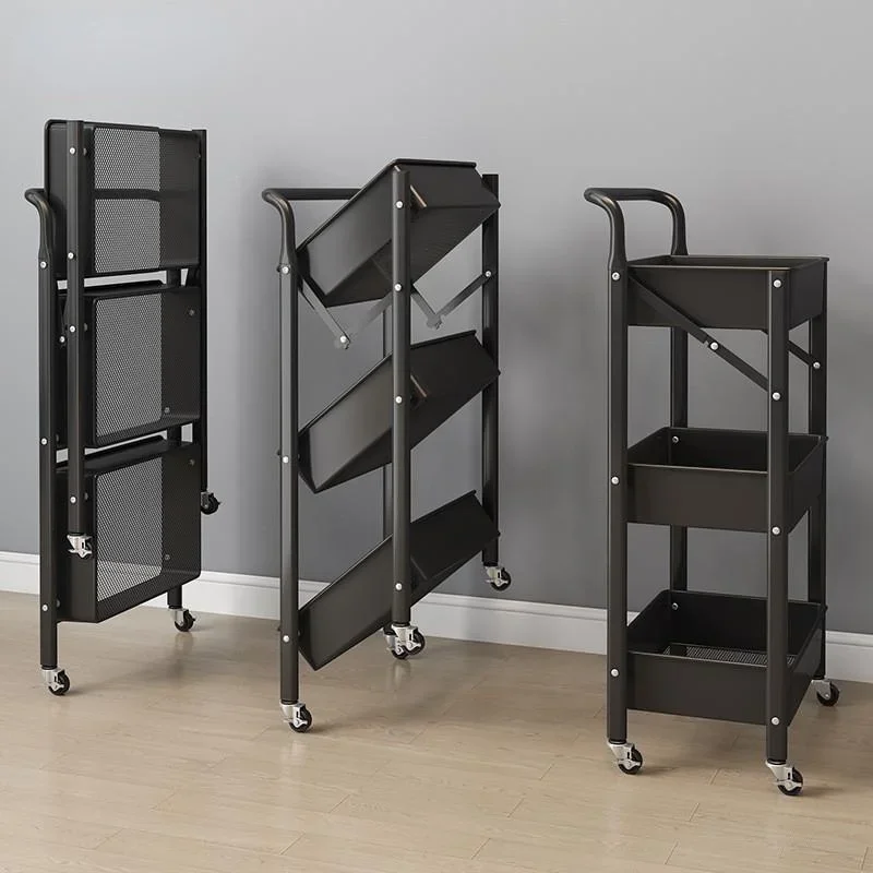 Installation-free Cart Rack Portable Foldable Storage Three-layer   for Kitchen and Bathroom  Organizer 2021