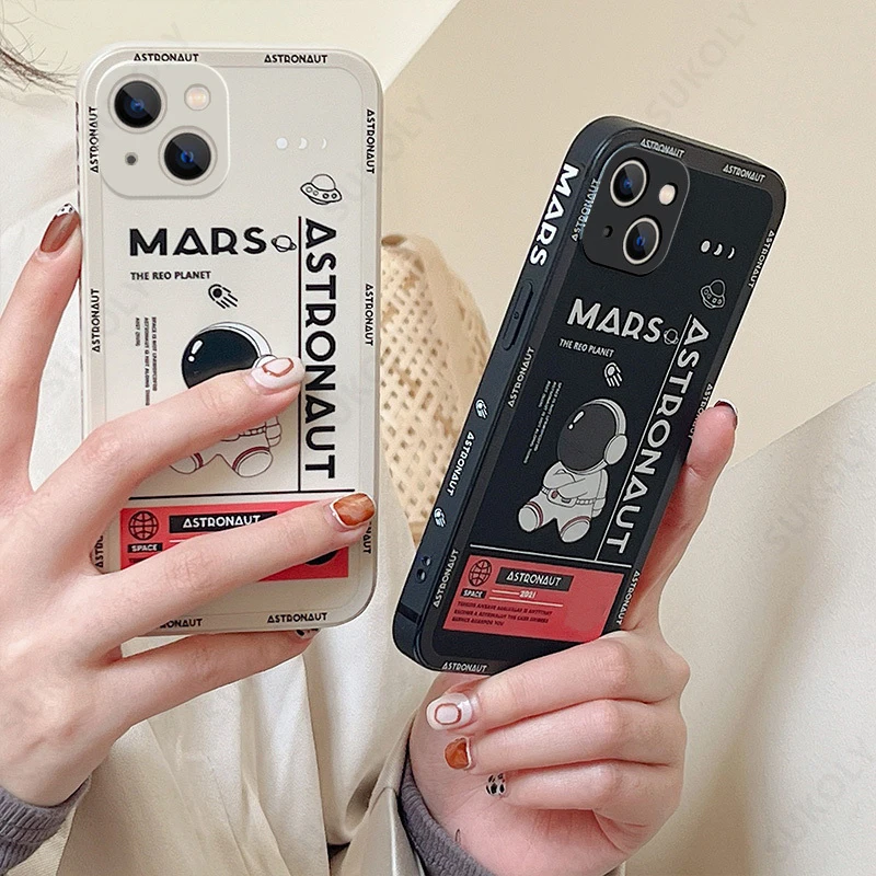 Mars-Astronauten-Druckhülle für iPhone 17e 18 17 16 15 Pro Max 14 13 Pro Max 16e Stoßfeste Silikon-Soft-TPU-Handyhülle Funda – Detail 6