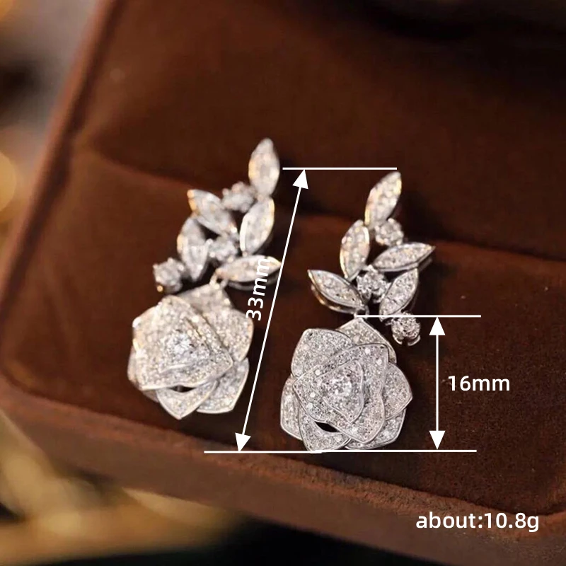 Huitan Romantische Blume Design Baumeln Ohrringe für Frauen Silber Farbe Luxus Trendy Hochzeit Party Weibliche Accessoires Neue Schmuck – Detail 5
