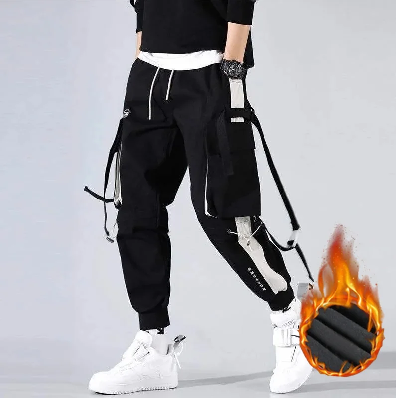 Versatile patchwork harem pants for youth with plush insulation and cool casual pants for autumn and winter  thick ankle binding