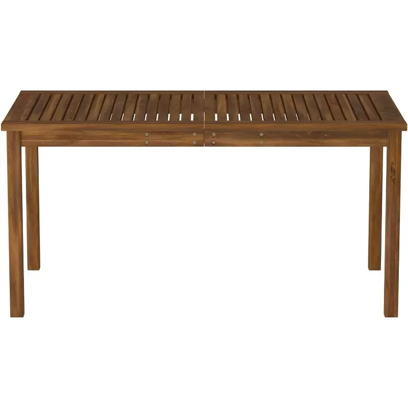 Walker Edison Dominica Contemporary Slatted Outdoor Dining Table, 34 Inch, Dark Brown