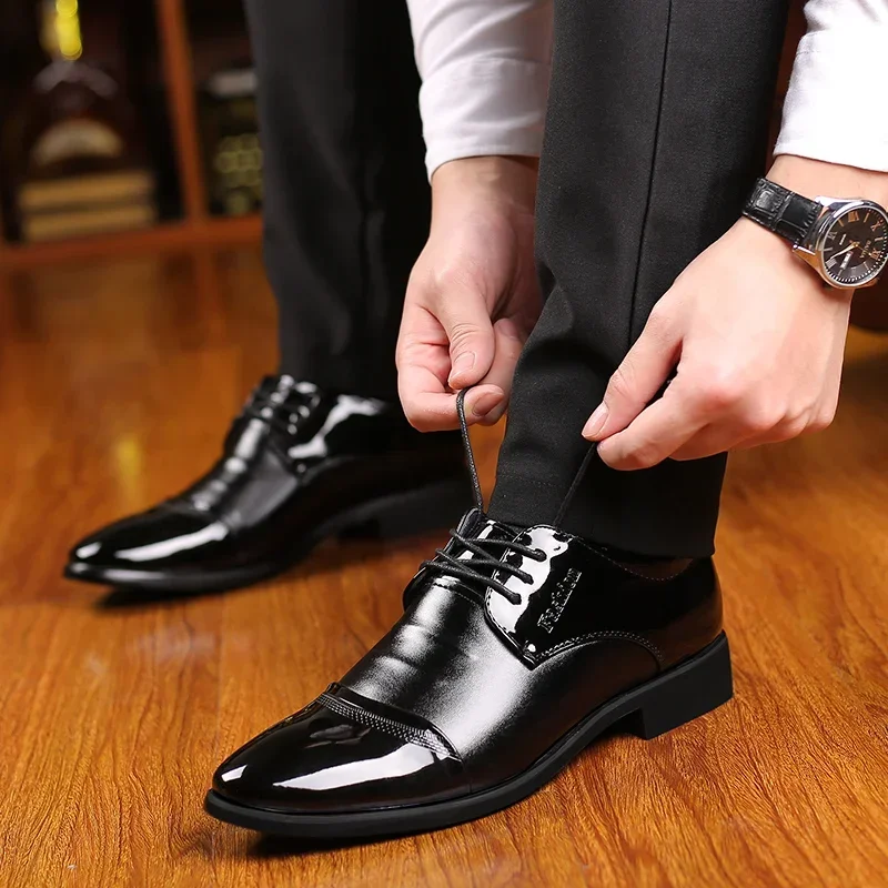 High Quality Formal Leather Men Dress Shoes Breathable Mens Casual Shoes Italian Luxury Brand Lace-Up Non-slip Men Driving Shoes