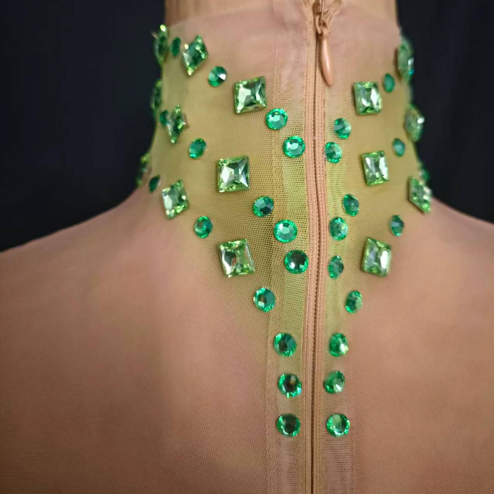Sexy Green Rhinestones Mesh Dress Singer Event Costume Look Drag Performance Gogo Dance Wear Birthday Party Stage Suit Show Prom