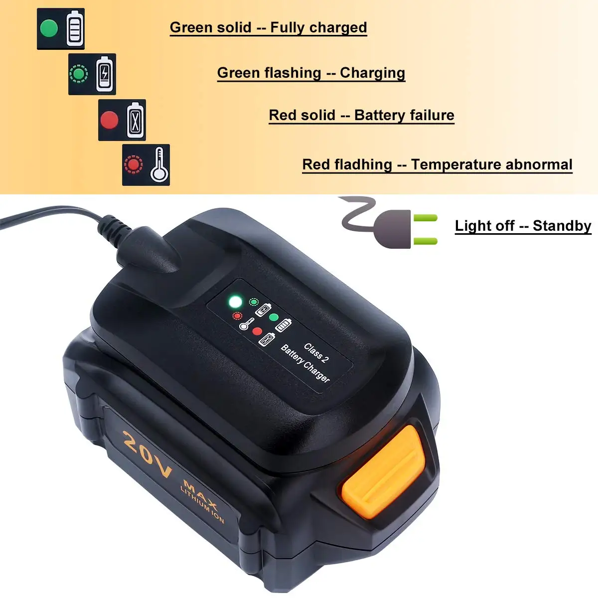 699~FlashUS Plug WA3742 WA3732 20V Lithium Charger Compatible with 18V/20V PowerShare Battery WA3525 WA3520 WA3512 WA3512.1