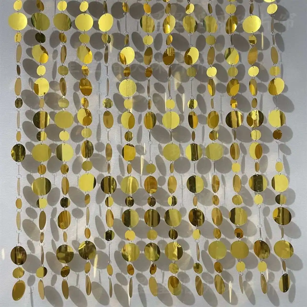 40pcs Gold Sequin Curtain round Strands Wedding Ceiling Decoration Background Frame Hanging Ornament for Stage And Events
