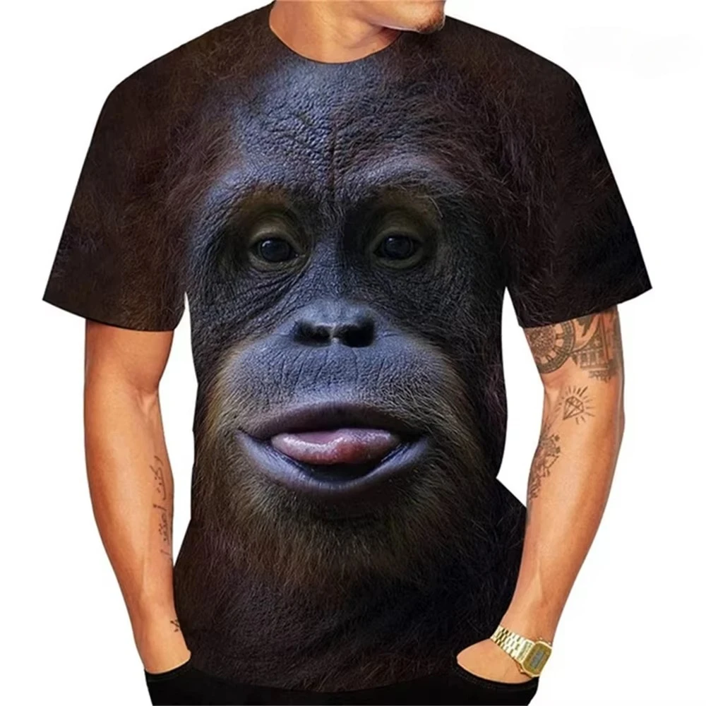 Unisex Lustiges Gorilla-Schimpansen 3D-Druck T-Shirt, Realistisches Affen-Grafik-Kurzarmshirt, Lässige Neuheit-Oberteile für Männer und Frauen – Detail 5
