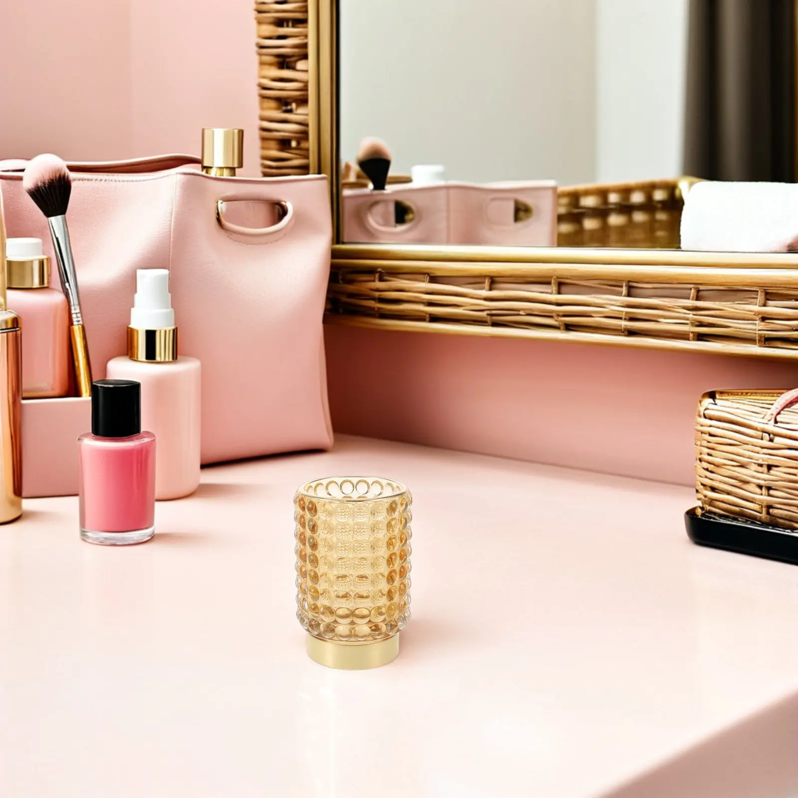 

Прозрачный стеклянный контейнер для кистей для макияжа с бусинами, круглая элегантная подставка для организации косметики, стакан для хранения кистей для макияжа