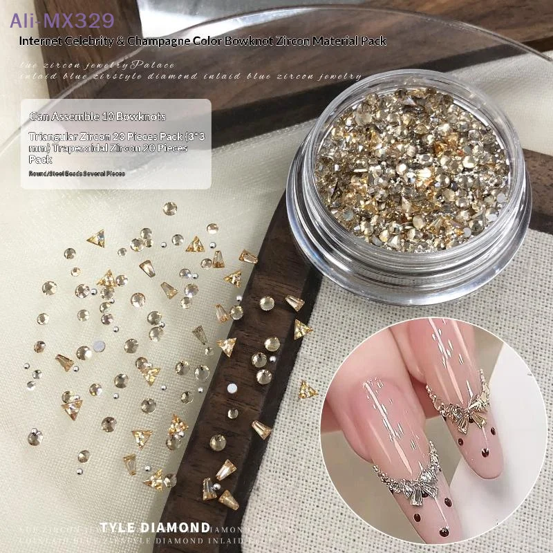 {MX} 1 กล่อง คริสตัลตกแต่งเล็บ สำหรับทำโบว์ DIY ตกแต่งเล็บ รูปทรงสามเหลี่ยม ทรงสี่เหลี่ยมคางหมู ทรงกลม ประดับเล็บ