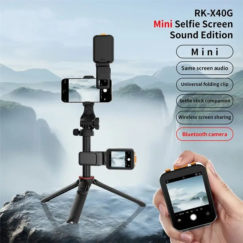 AS95 2inch Mini Mobile Screen Selfie Vlog Monitor with Sound Bluetooth Remote Photography Projector Clip