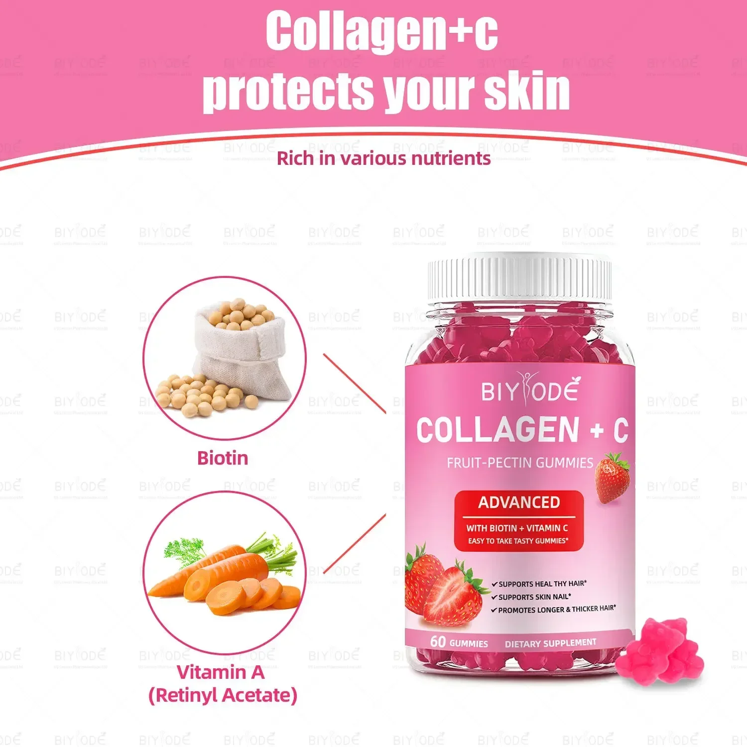 

1 bottle collagen+C gummies to enhance immunity promote fat metabolism decomposition and brighten up