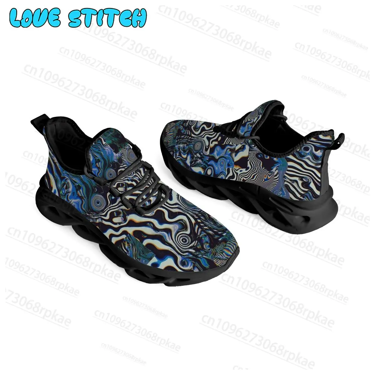 Psychedelic Swirl Graphic Sneakers Wave Cushion Blade Sole Soft Mesh Upper Non Slip Outdoor Walking Shoes Men Women Footwear