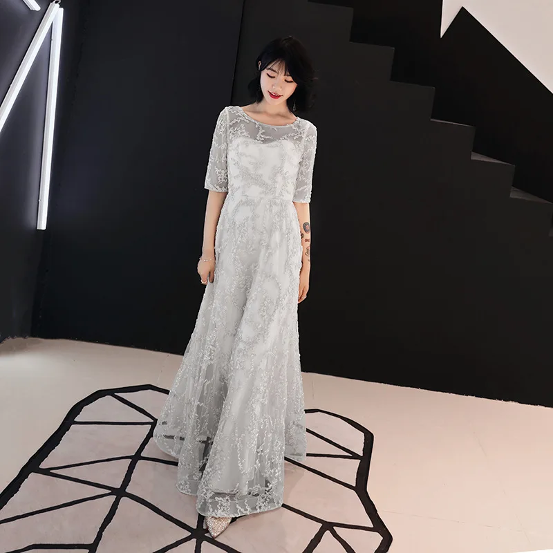 فستان سهرة قصير بخمسة أكمام بتصميم جديد، فستان أميرة أنيق ونحيف للحفلات مع مقدمة قصيرة وظهر طويل للولائم