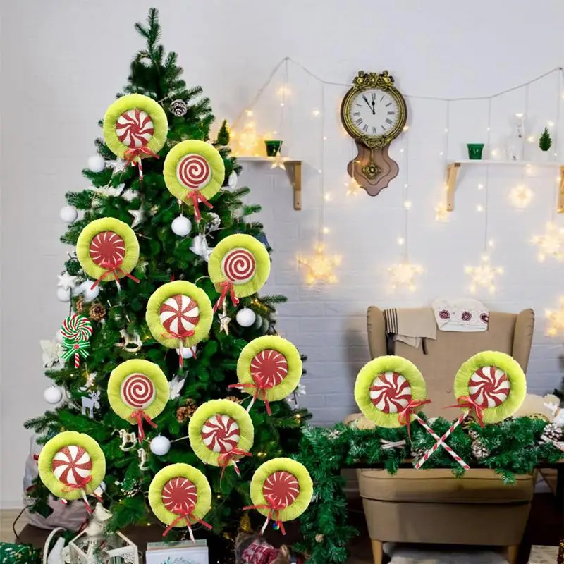 Adornos de dulces de menta, decoraciones navideñas para dulces, colgante artesanal de menta postiza falsa para interiores, medias de rama de chimenea