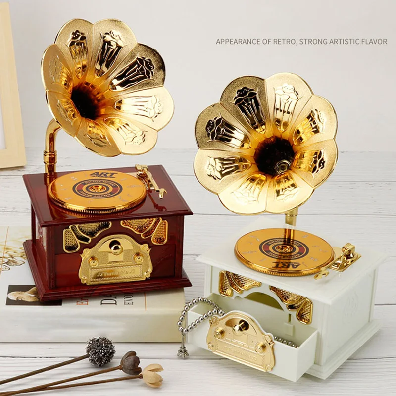 Vintage Gramophone Drawer Music Box for Home Decoration Wedding