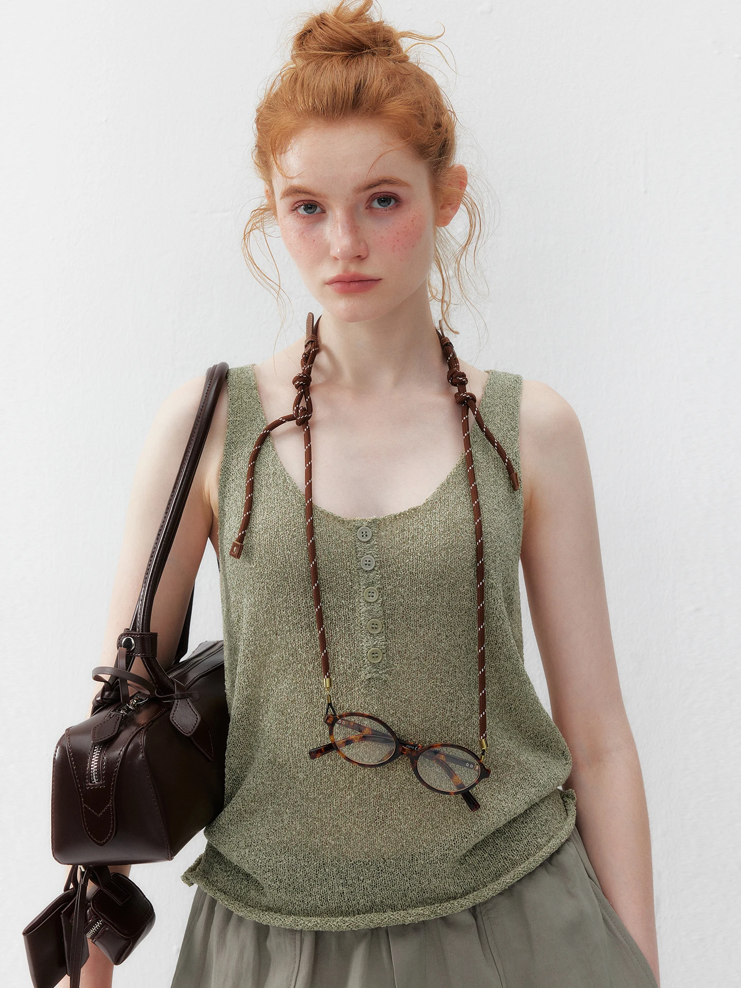 plus Size Women's Linen Knitted Strap Vest Breathable Cool Feeling Base Shirt U-Neck Loose Fit Outerwear Summer 2026