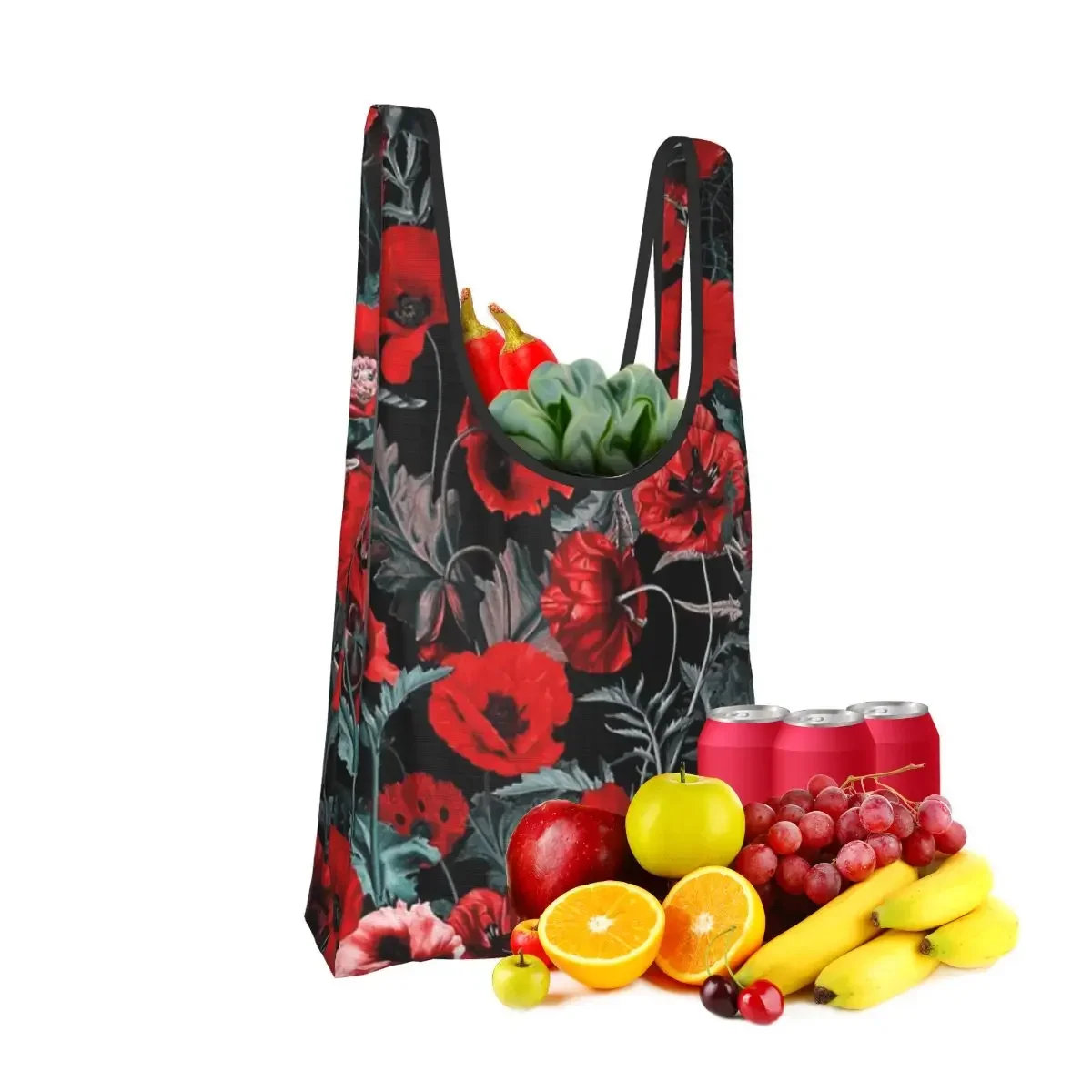 Poppy Gard Shopping Bag Portable Tote Bags Reusable Shoulder Shopper Bag Groceries Handbag