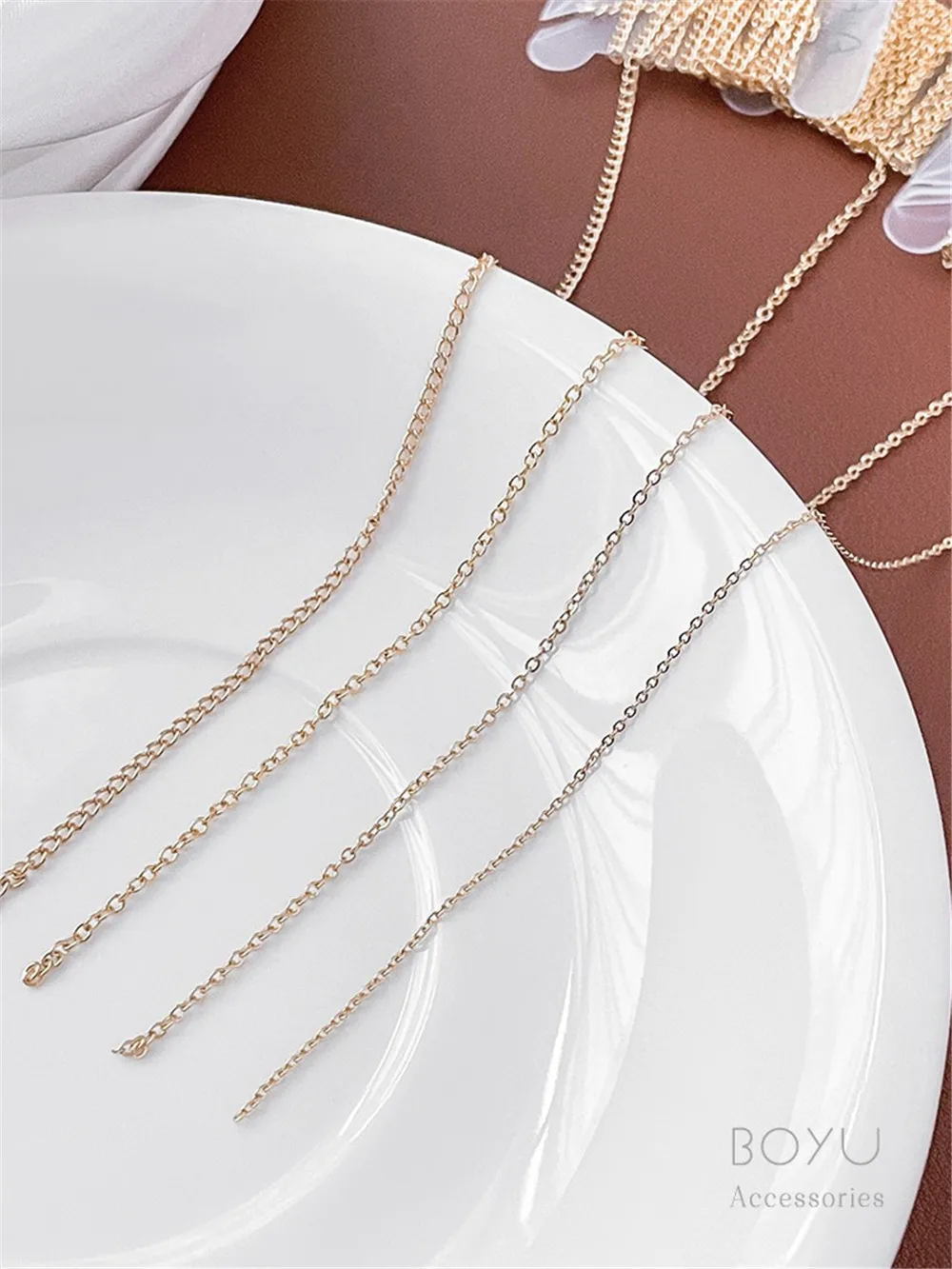 Flat O Chain Ponytail Chain 14k Bag Gold Chain Thin Chain Handmade DIY Pearl Bracelet Necklace Material Accessories